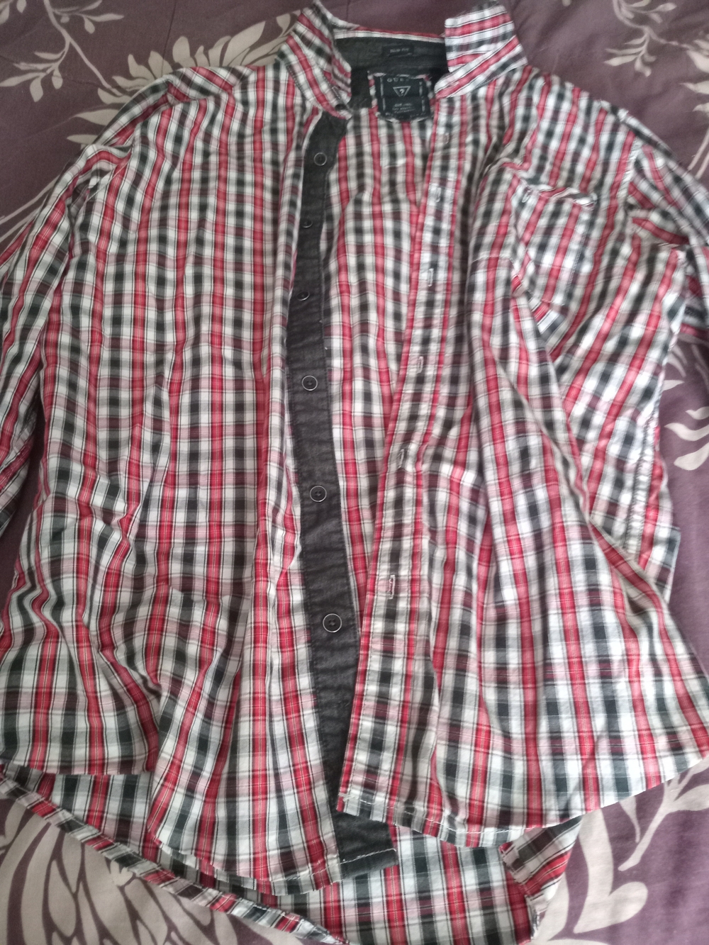 Guess Red, Black & White Plaid Shirt